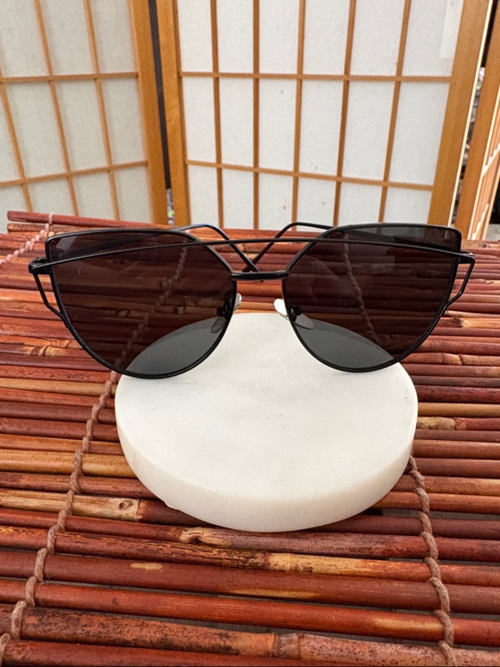 Abella Black Metal Cat-Eye Sunglasses with Black Lenses